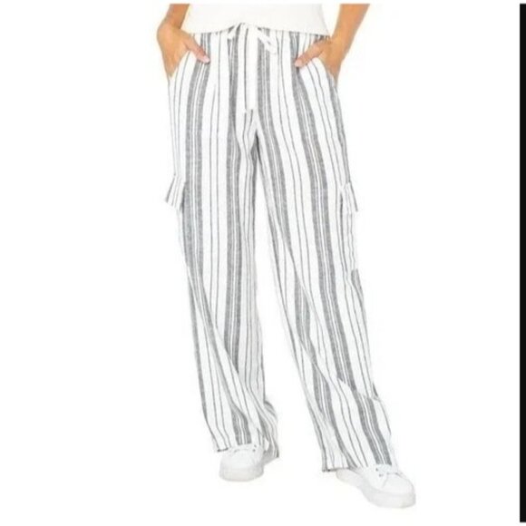 Roxy Women's Linen Blend Cargo Pant 30 Inch Inseam Black and White Size Small - Picture 1 of 7